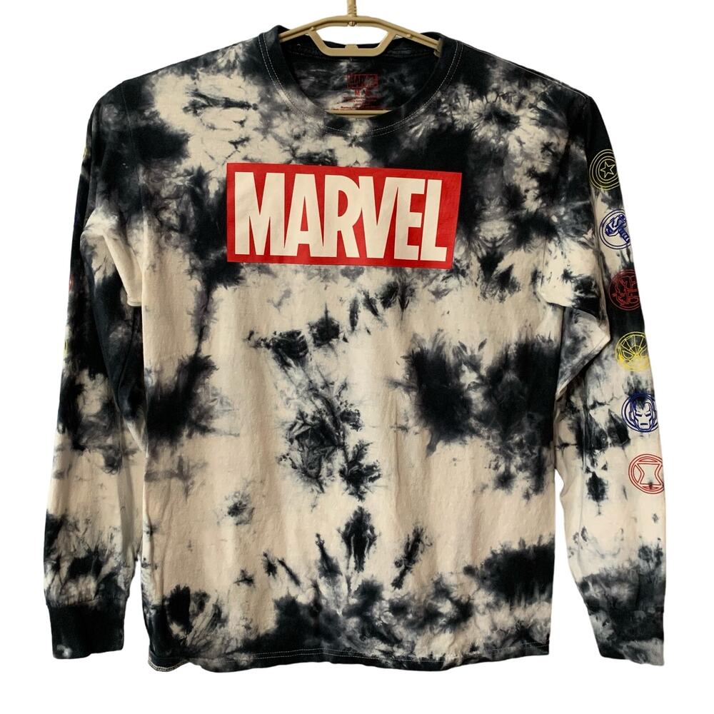 Marvel Tie Dye Long Sleeve Cotton Tee Shirt Sz M -FLAW